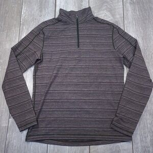 Lululemon Surge Warm Tech Pullover Men Medium Purple Striped 1/4 Zip Long Sleeve